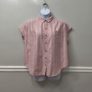 So Pink White Striped Button-Up Shirt Short Sleeves XL Casual Preppy Beach